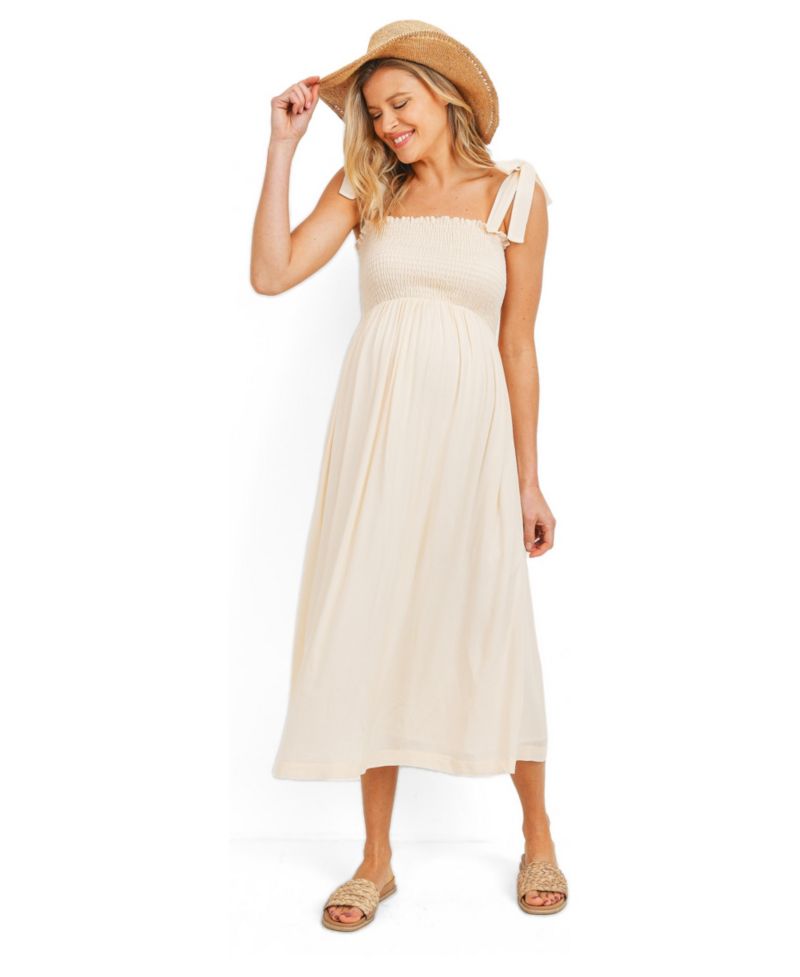 Women's Smocked Tie-Shoulder Midi Dress