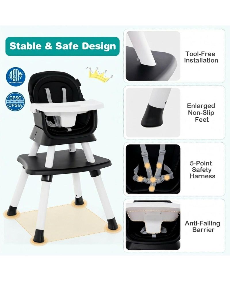 Baby Convertible 8-in-1 Baby Feeding Chair with Dual-Side Tabletop and Booster Seat