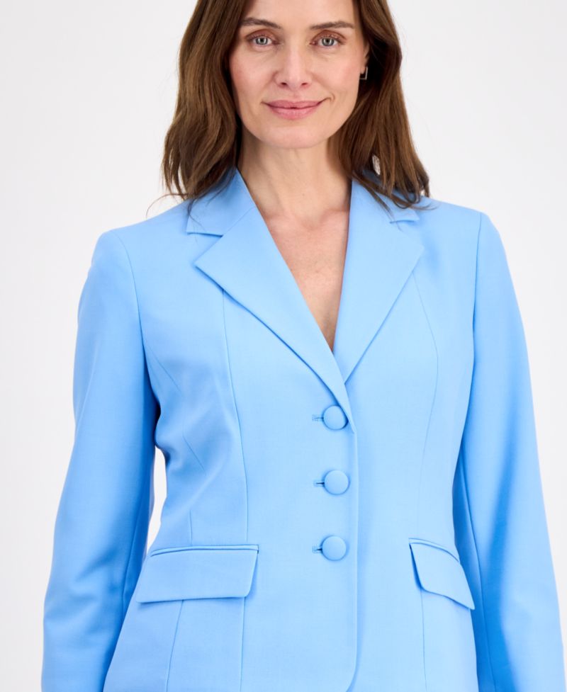 Women's Three-Button Seamed Flounce-Hem 2 Piece Skirt Suit