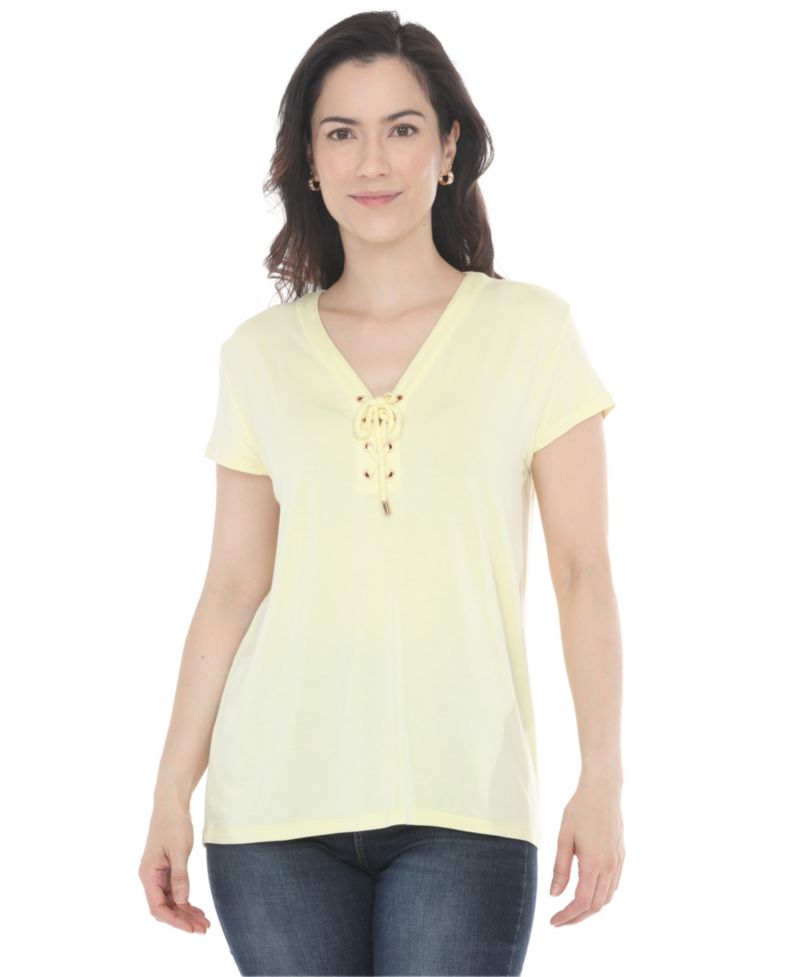 Women's V-Neck Front Tie Pullover Top