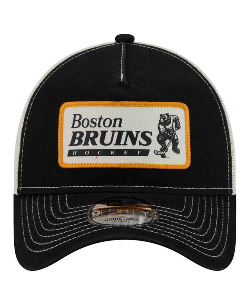 Men's Black/White Boston Bruins Skater Patch A-Frame 9FORTY Adjustable Trucker Hat