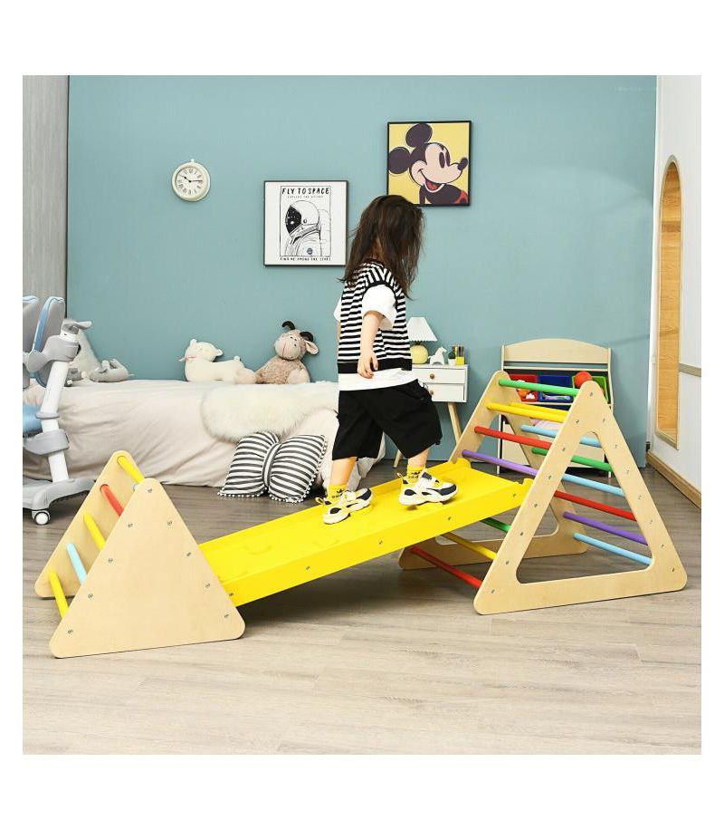 3 in 1 Wooden Set of 2 Triangle Climber with Ramp for Slid