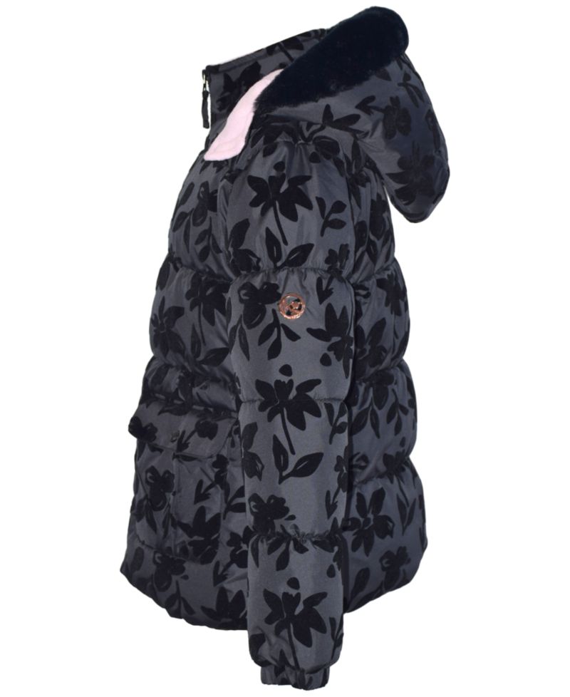 Girls' 5-16 Floral Flocked Puffer Jacket