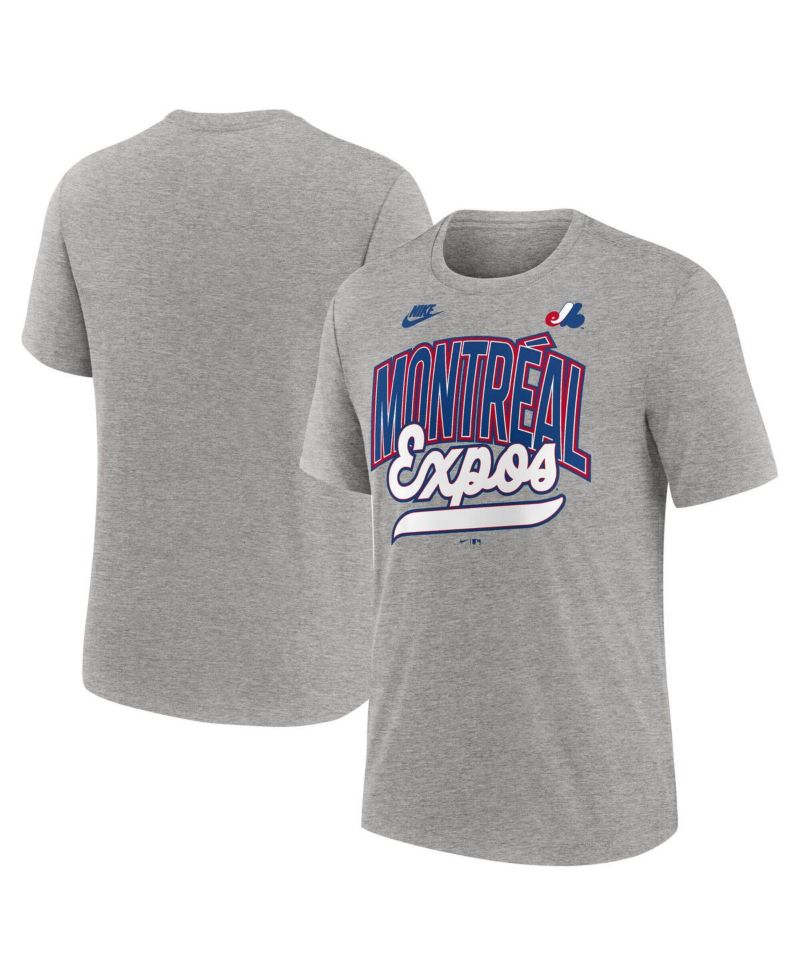 Men's Heather Gray Montreal Expos Cooperstown Collection Retro Tri-Blend T-Shirt