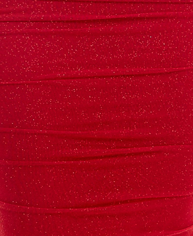 Juniors' Cold-Shoulder Glitter-Mesh Ruched Dress