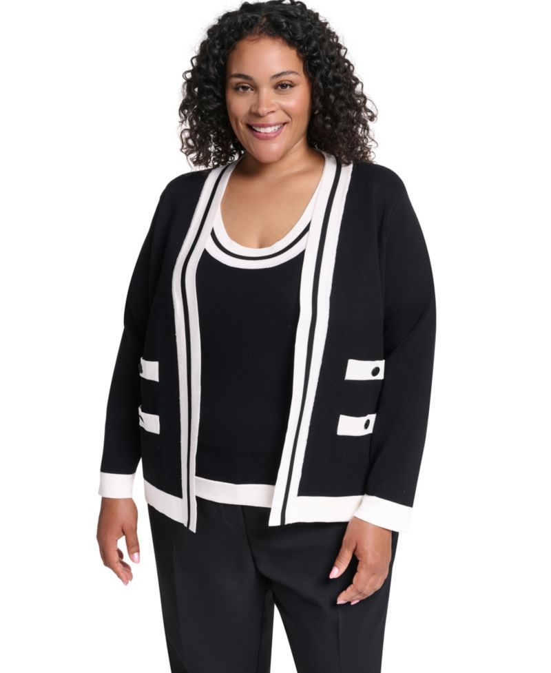 Plus Size Tipped Open-Front Cardigan