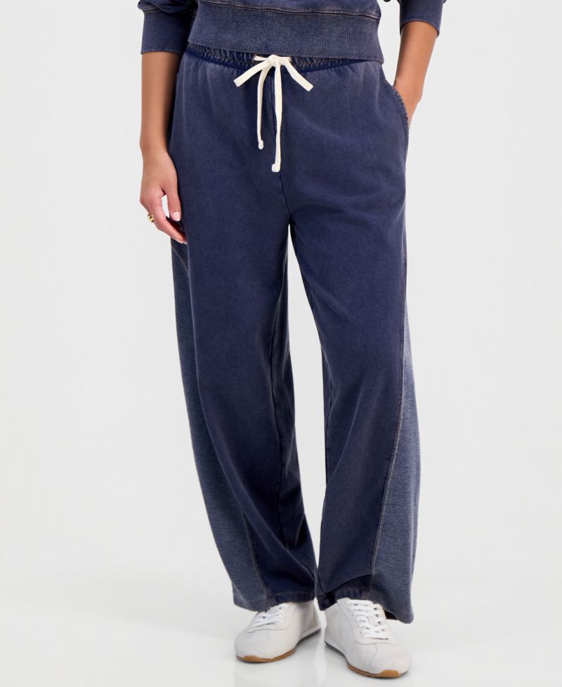Petite Faux-Denim French Terry Barrel Drawstring Pants