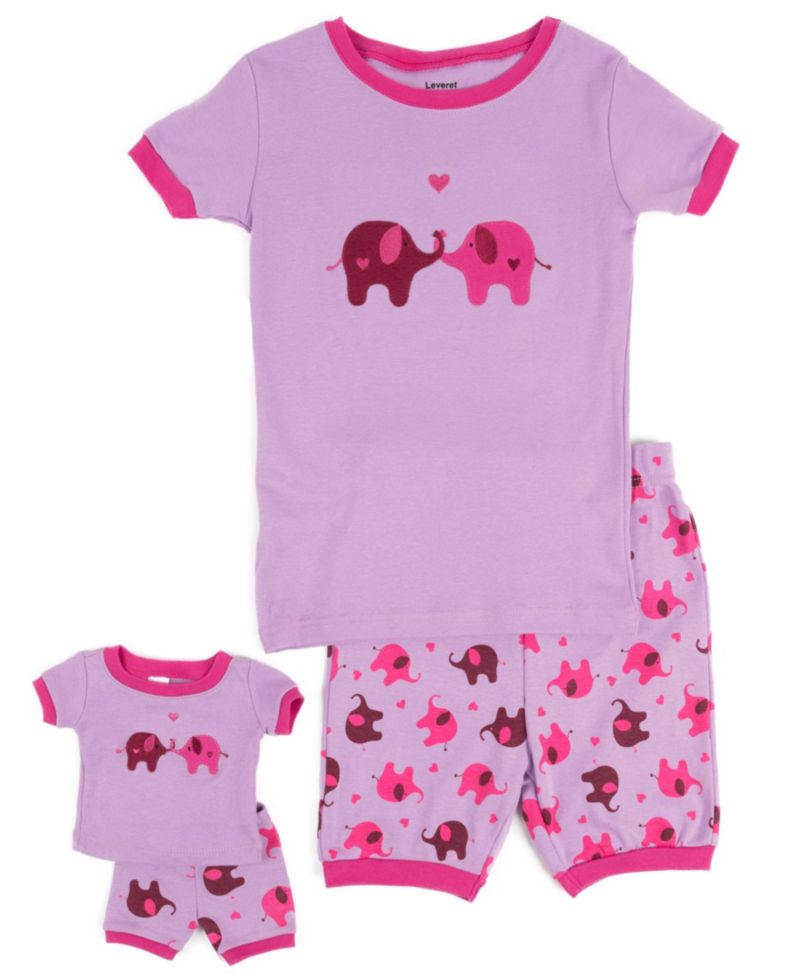 Toddler Girls Matching Doll Snug-Fit Cotton Short Sleeve Pajamas