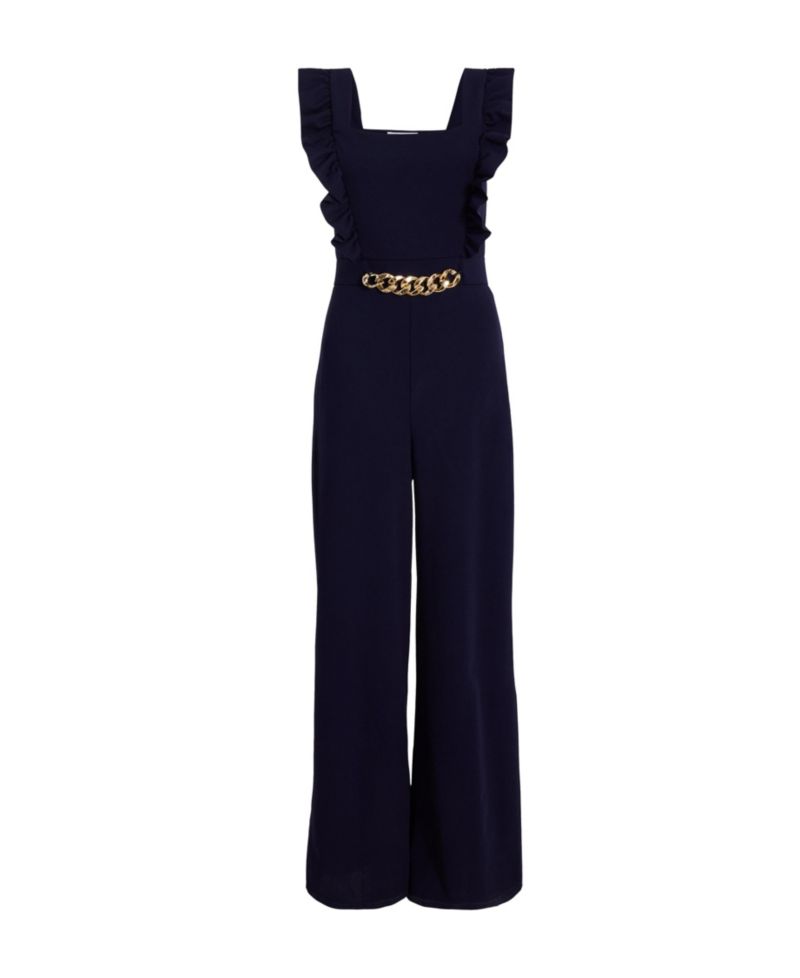 Women's Scuba Crepe Palazzo Frill Chain Jumpsuit - Red