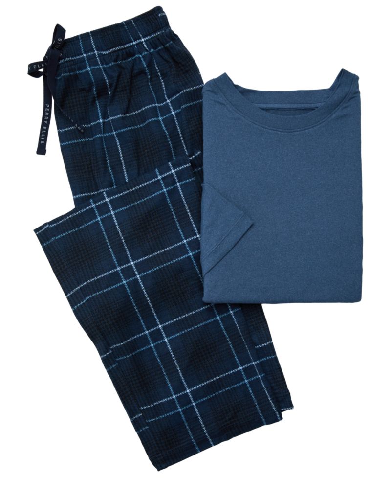 Men's Short-Sleeve Plaid T-Shirt and Pants, 2-Piece Set