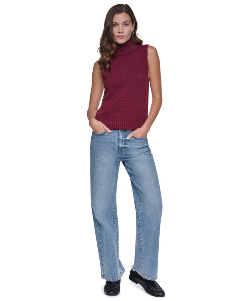 Women's Sleeveless Bobble-Stitch Turtleneck Vest