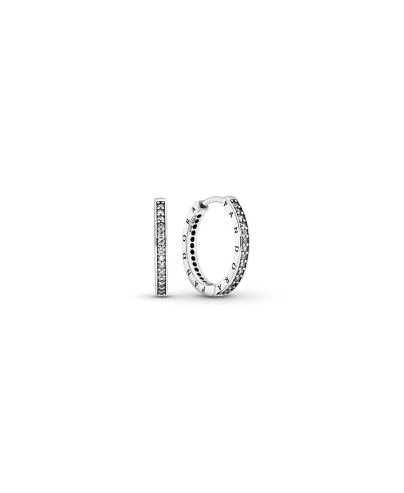 Sterling Silver Sparkle and Logo Hoop Earrings