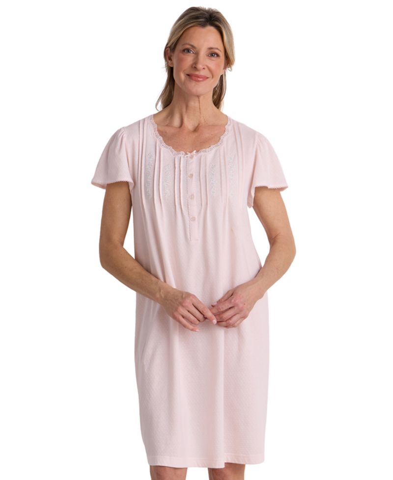 Women's Silky-Knit Pointelle Lace-Trim Cotton-Blend Nightgown