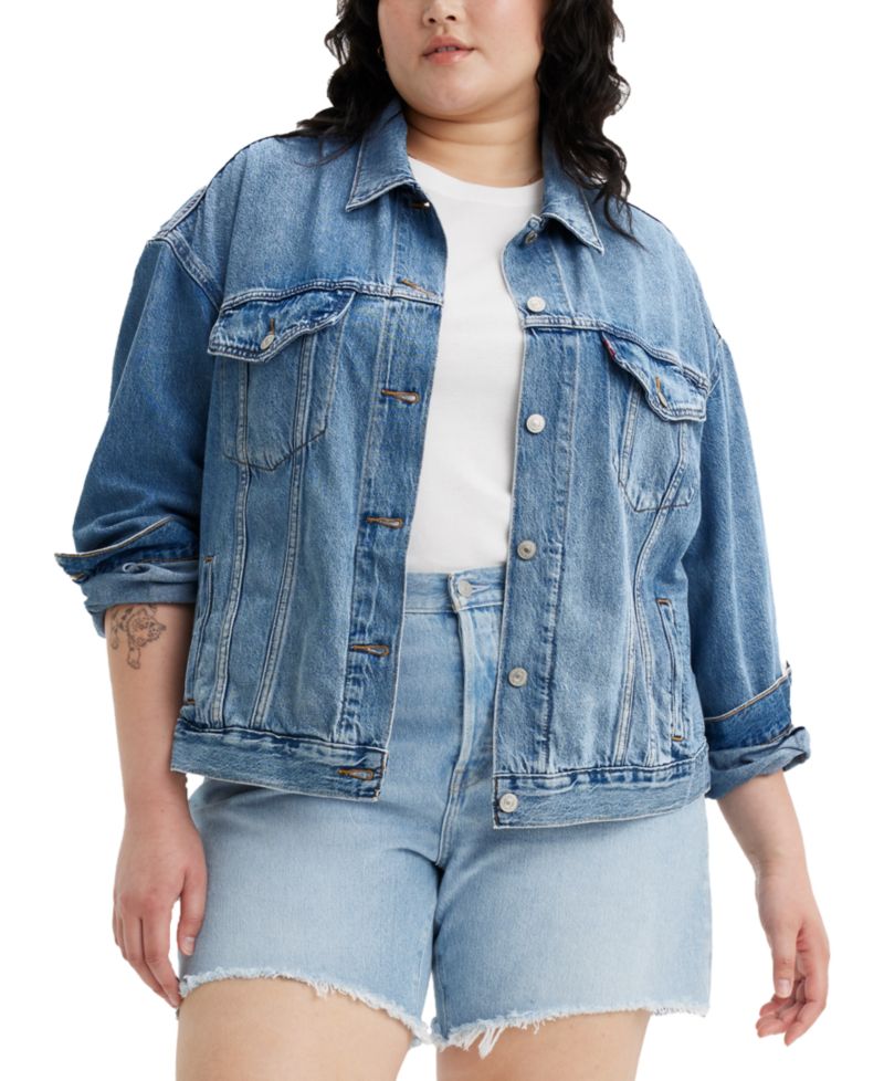 Plus Size '90s Cotton Denim Trucker Jacket