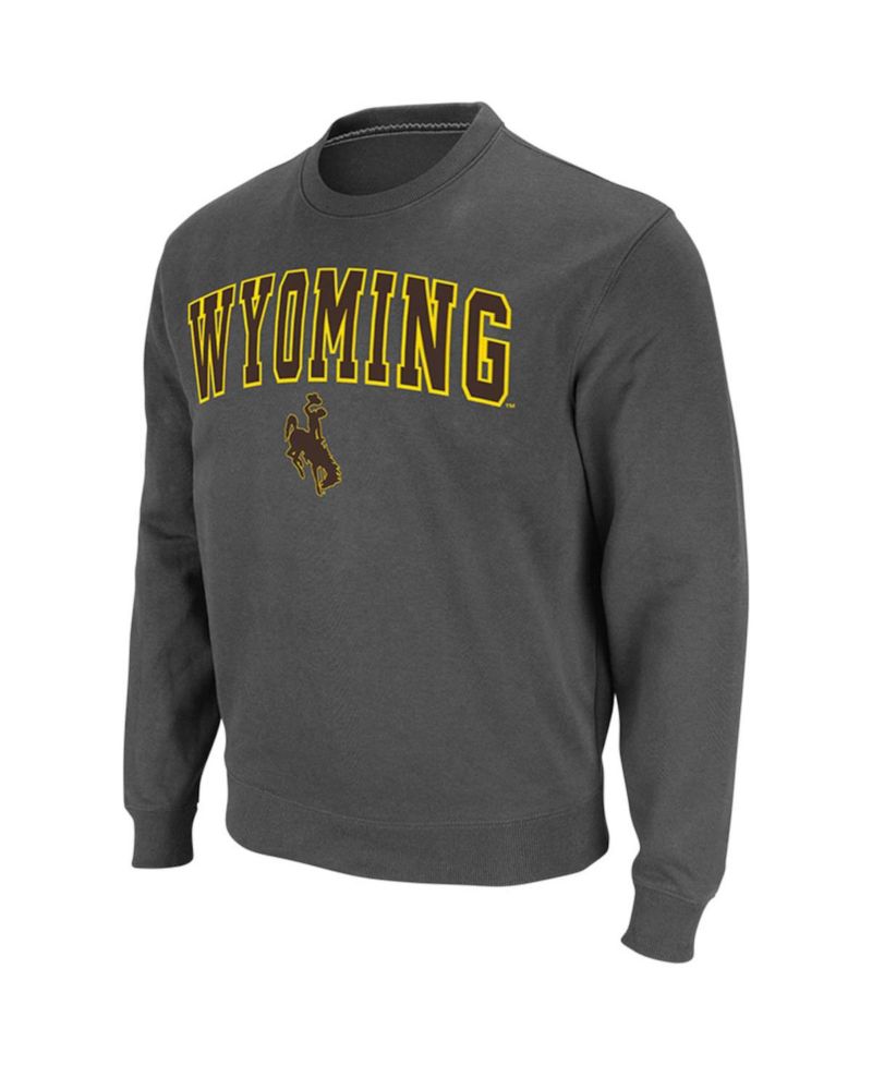 Men's Charcoal Wyoming Cowboys Arch & Logo Tackle Twill Pullover Sweatshirt