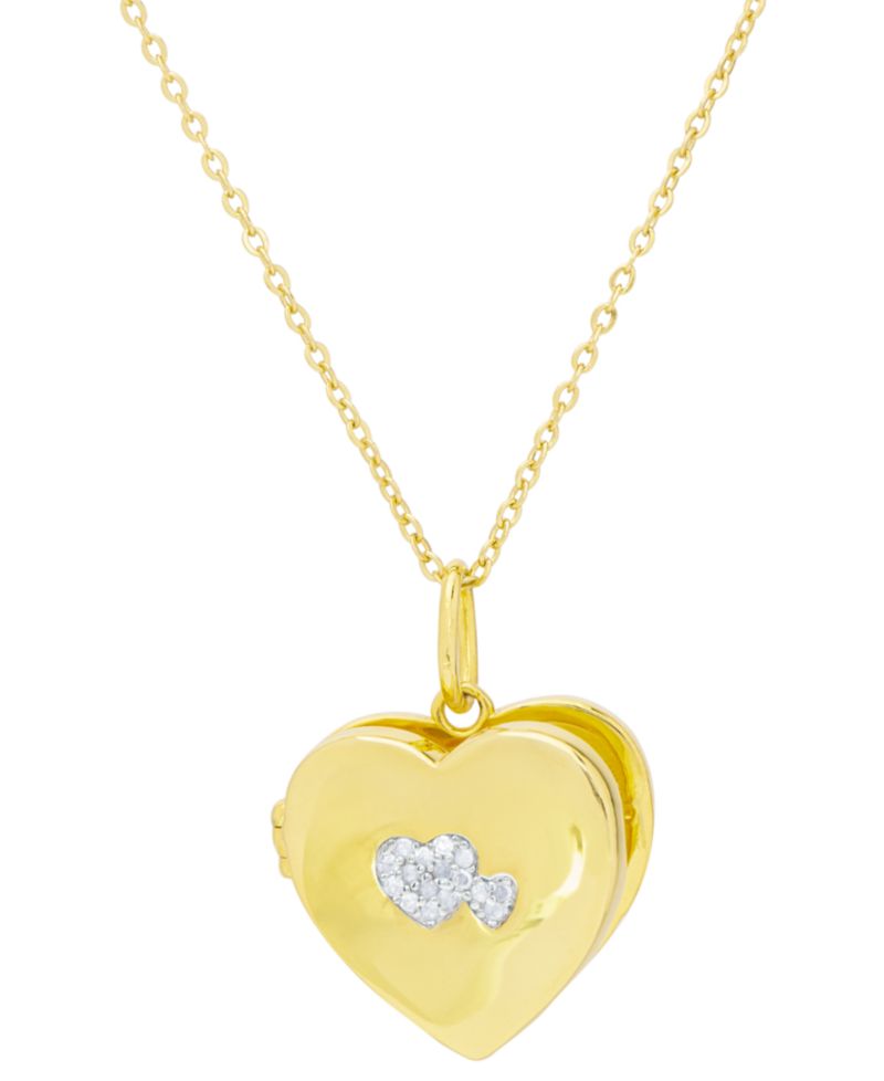 Diamond Heart Locket 18" Pendant Necklace (1/10 ct. t.w.) in 14k Gold-Plated Sterling Silver