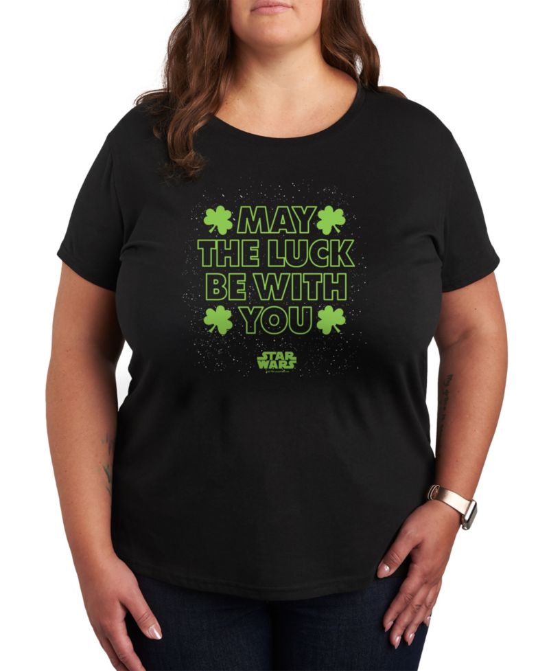 Plus Size Star Wars St. Patrick's Day May The Luck Graphic Crewneck T-Shirt