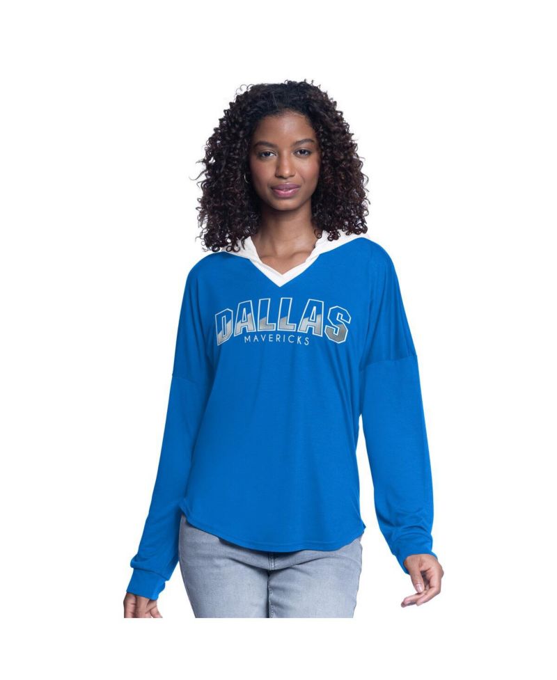 Women's Blue Dallas Mavericks Bench Player Oversized Long Sleeve Hooded Top