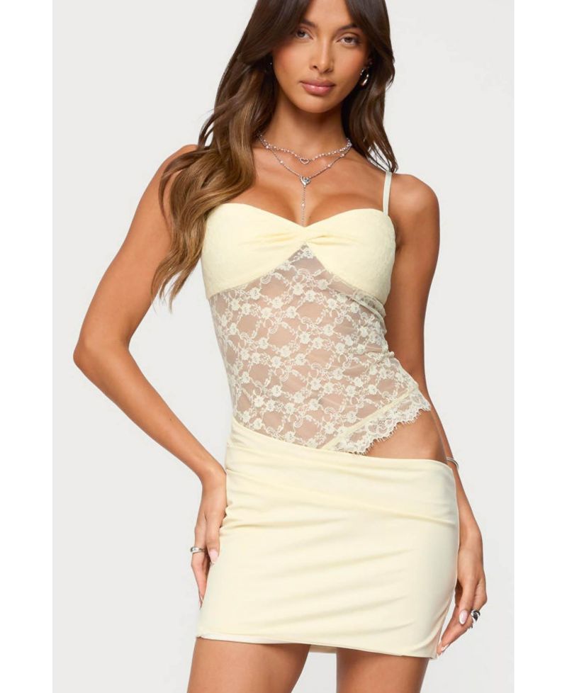Women's Sheer Lacey Asymmetric Mini Dress