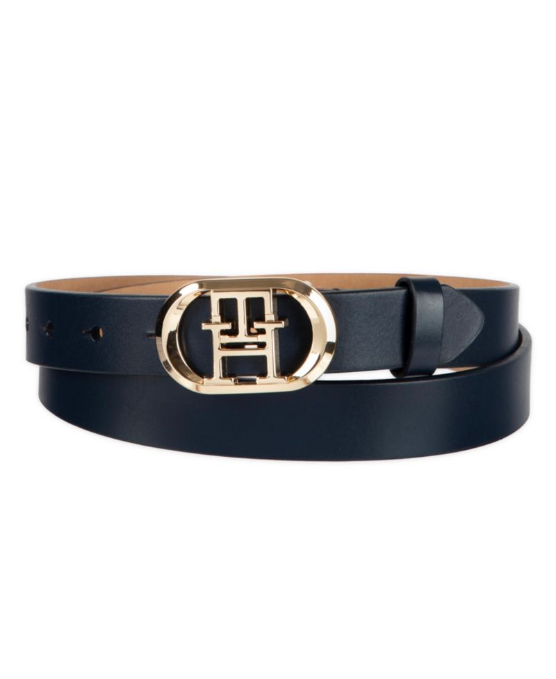 Women's Rounded Monogram Plaque Buckle Dress Belt