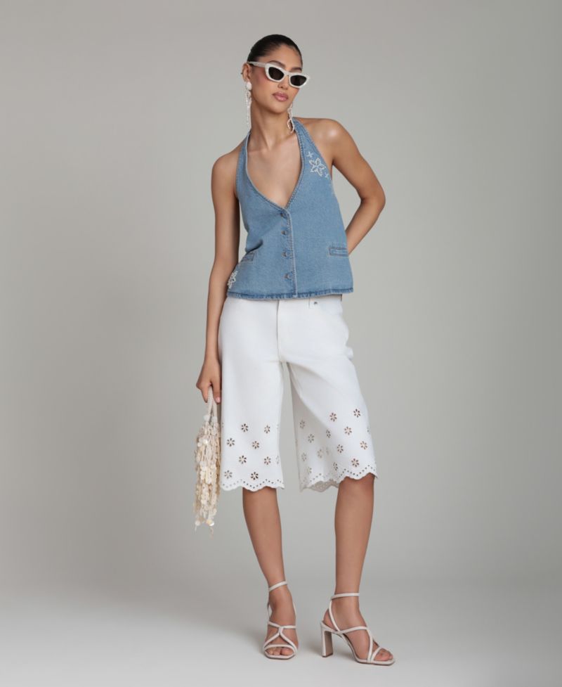 Women's Mid-Rise Floral Cutout Detail Shorts