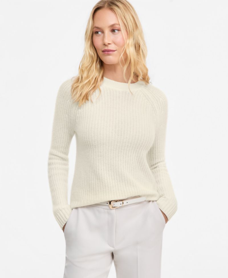 Plus Size 100% Cashmere Shaker Stitch Crewneck Sweater