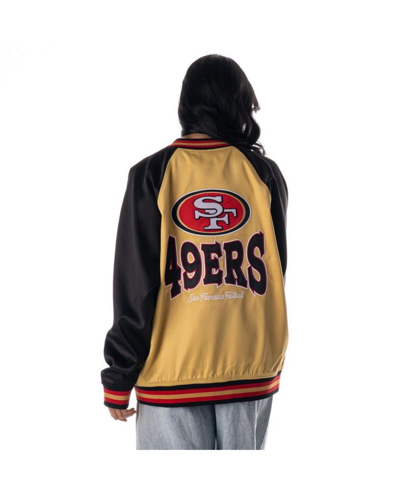Women's Gold San Francisco 49ers Oversized Satin Raglan Full-Snap Bomber Jacket