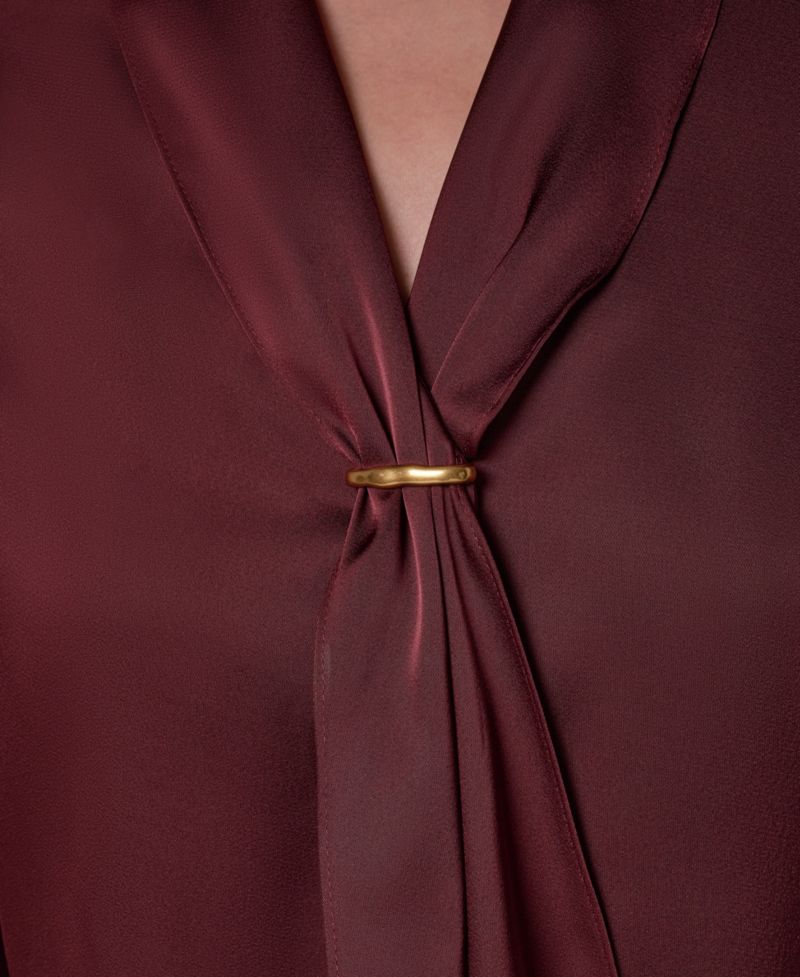 Petite Long-Sleeve V-Neck Scarf Detail Blouse