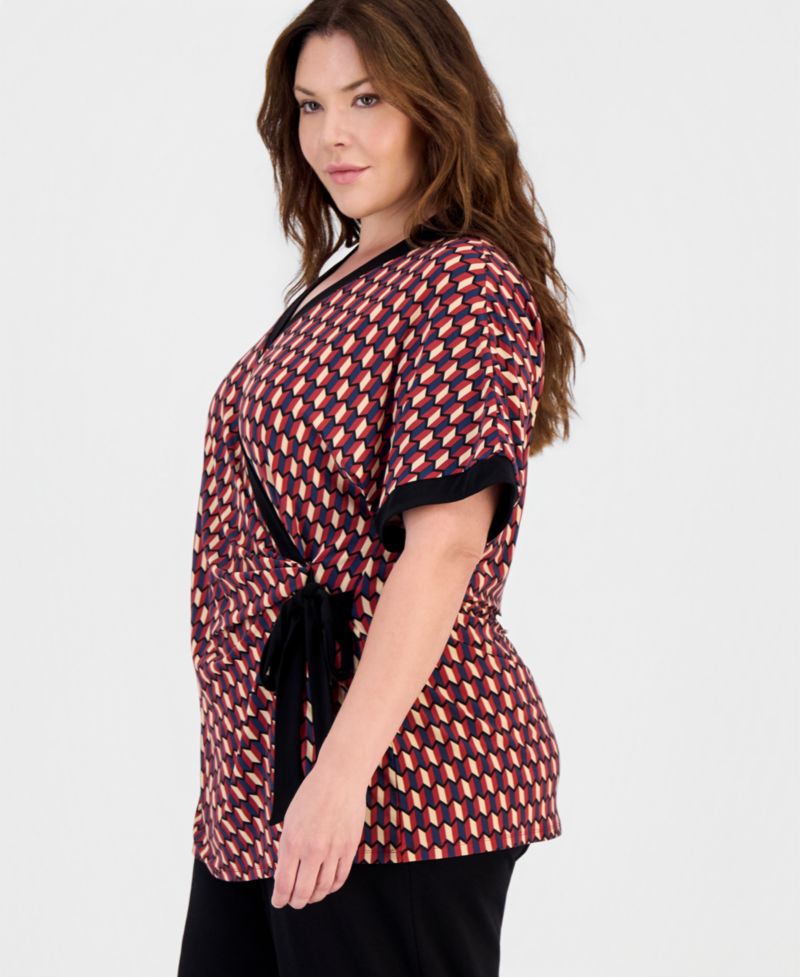 Plus Size Printed Short-Sleeve Wrap Tunic
