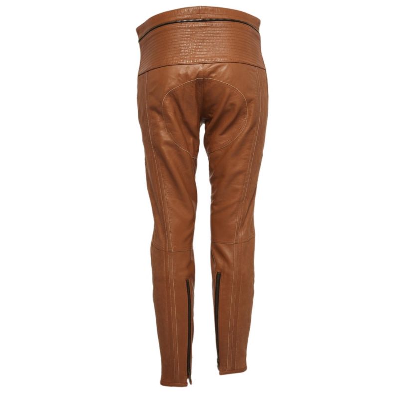 Women's Havana Brown Leather Straight Leg Trousers