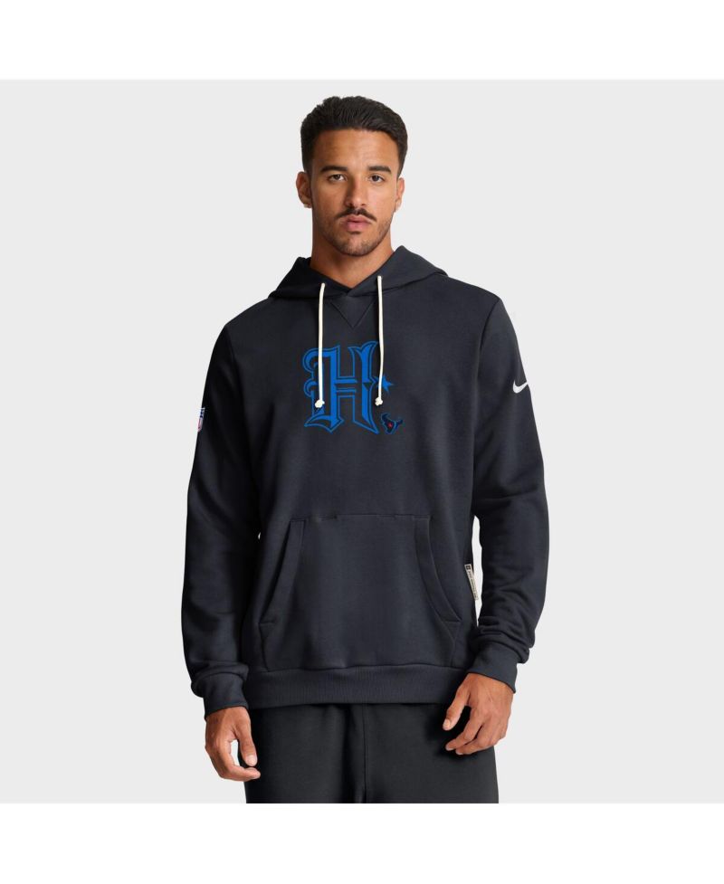 Men's Navy Houston Texans Sideline Offensive Set Play Performance Pullover Hoodie