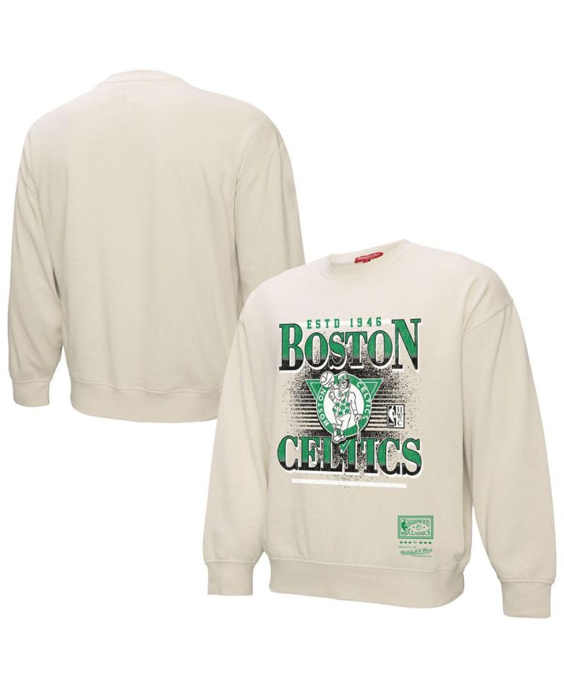 Women's Cream Boston Celtics Oversprayed Pullover Sweatshirt
