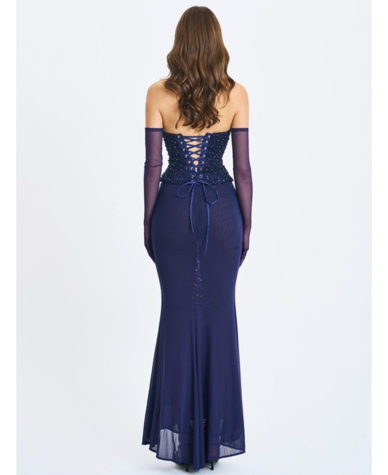 Women's Orabelle Beaded Peplum Mermaid Gown with Lace-up Back