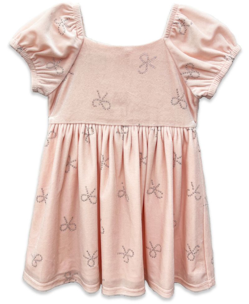 Baby Girls' Puff Sleeve Stretch Velvet Bow Dress