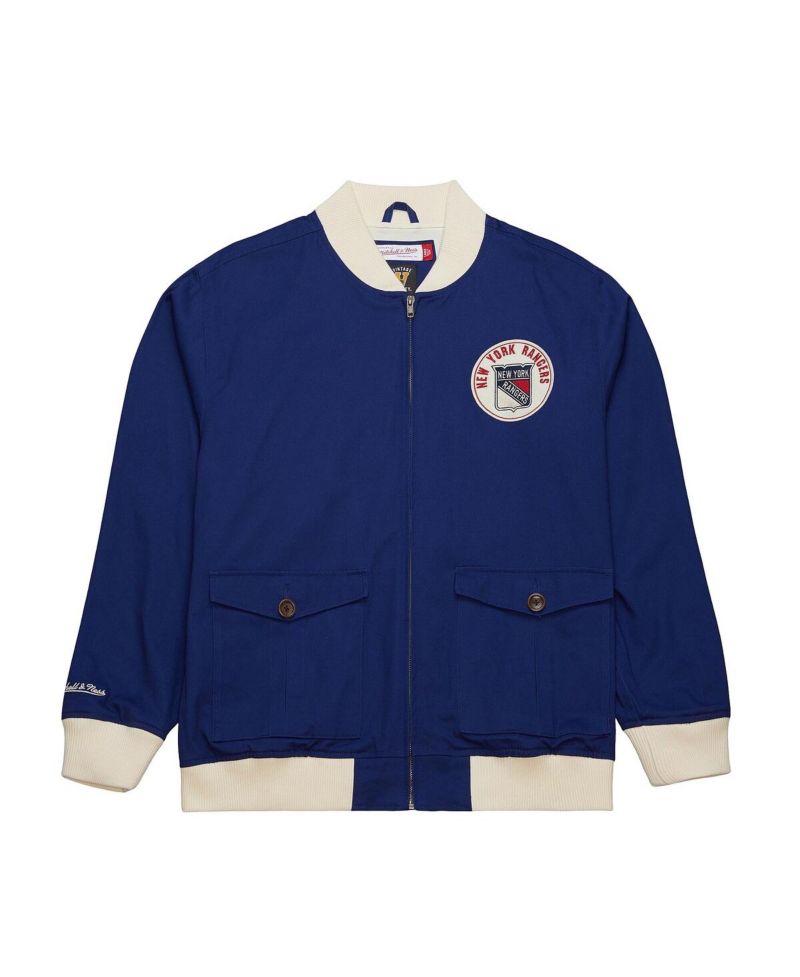 Men's Blue New York Rangers Vintage Coaches Cotton Twill Full-Zip Jacket