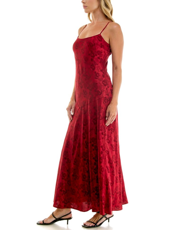 Juniors' Sleeveless Floral Slim Jacquard-Satin Maxi Dress with Matching Scarf