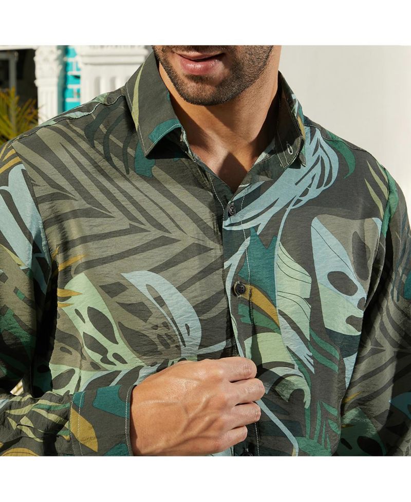 Men's Jungle Green Palm Print Casual Shirt
