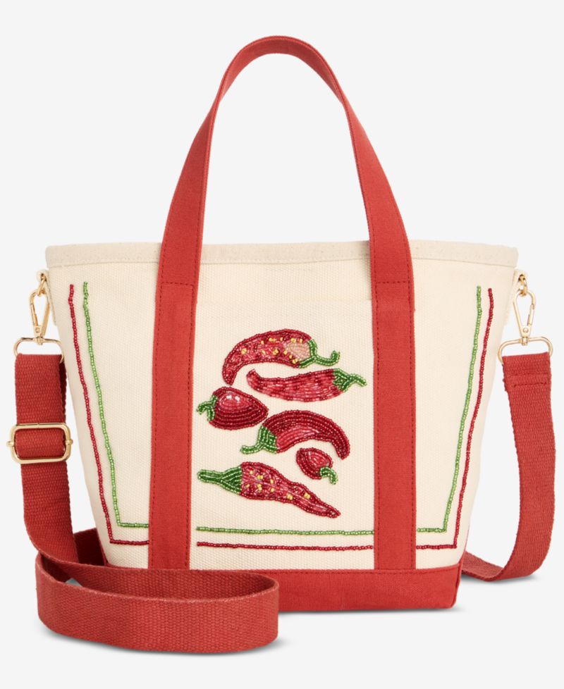 Beaded Canvas Small Tote Handbag