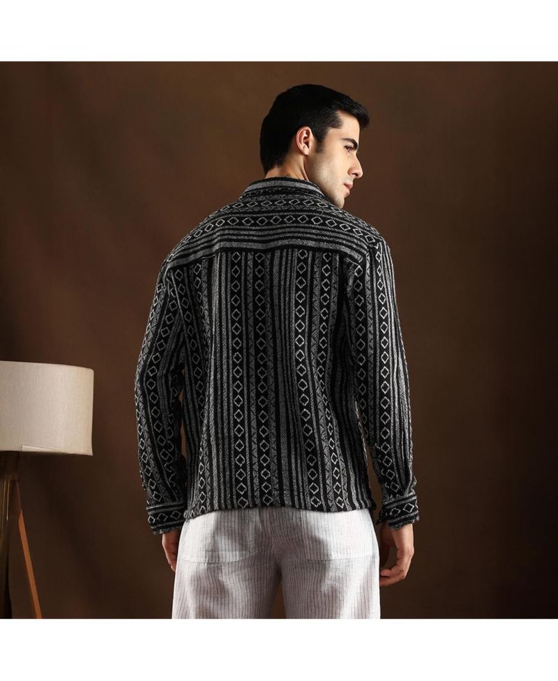 Men's Onyx Black Folk-Weave Shirt