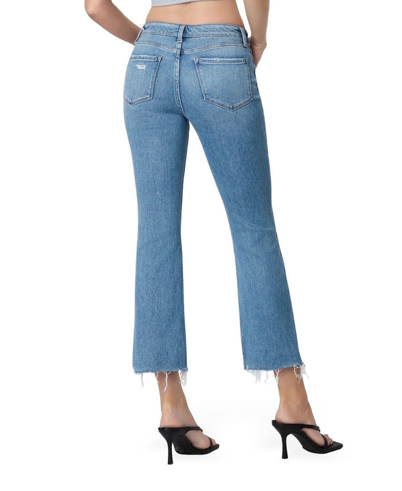 Women's High Rise Distressed Hem Kick Flare Jeans
