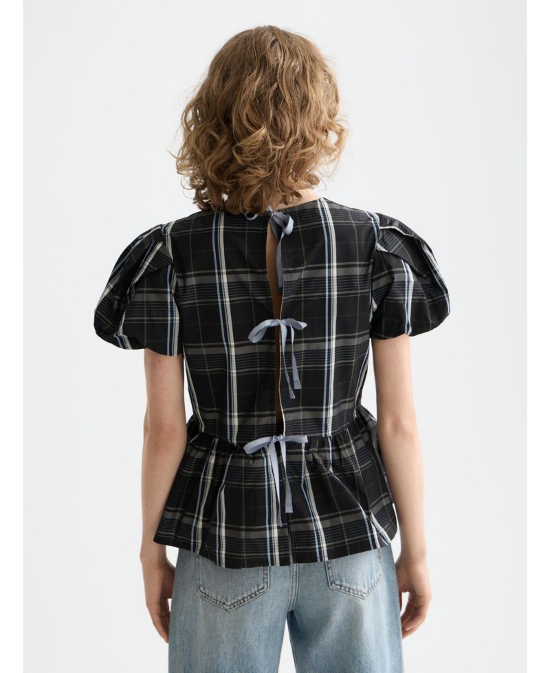 Women's Cap sleeve taffeta top with peplum
