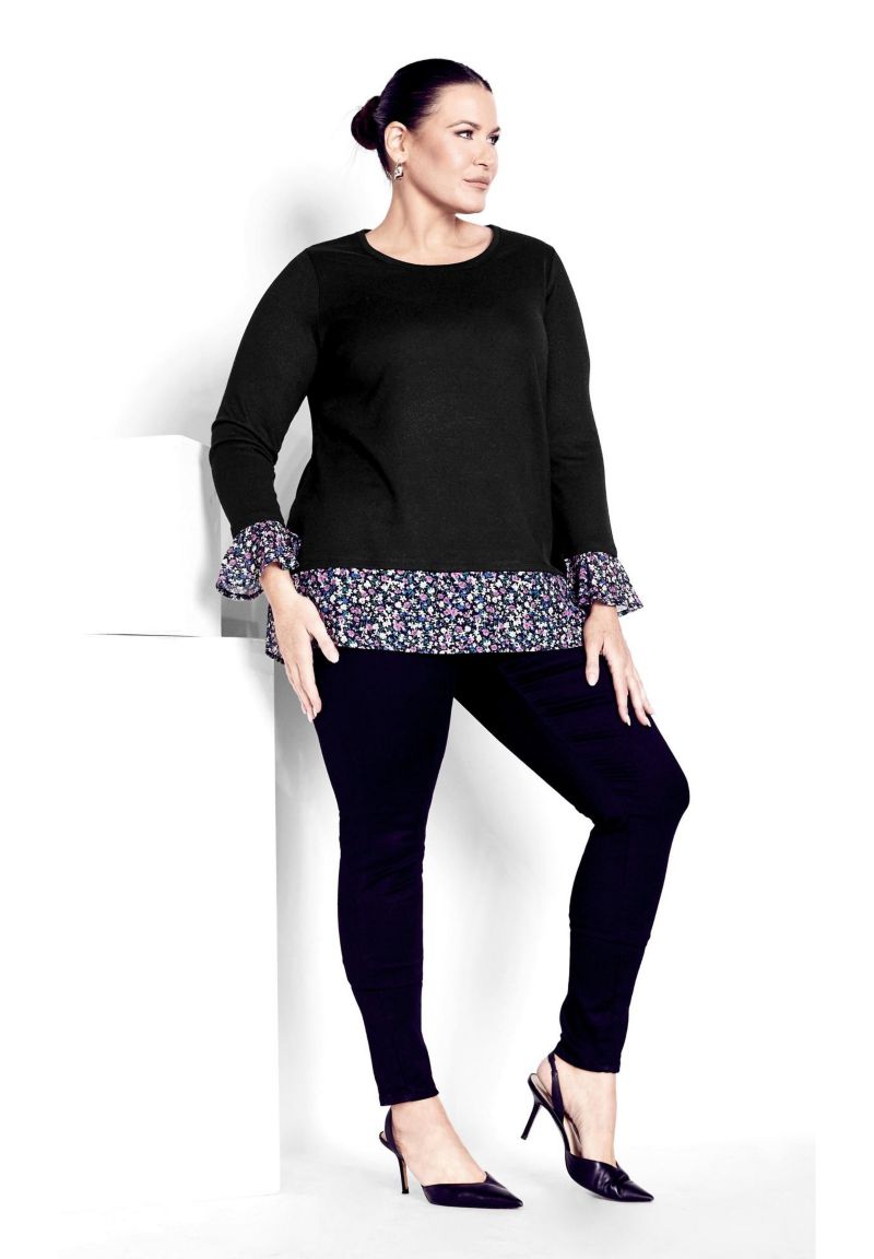 Women's Plus Size Hacci Chiffon Print Top