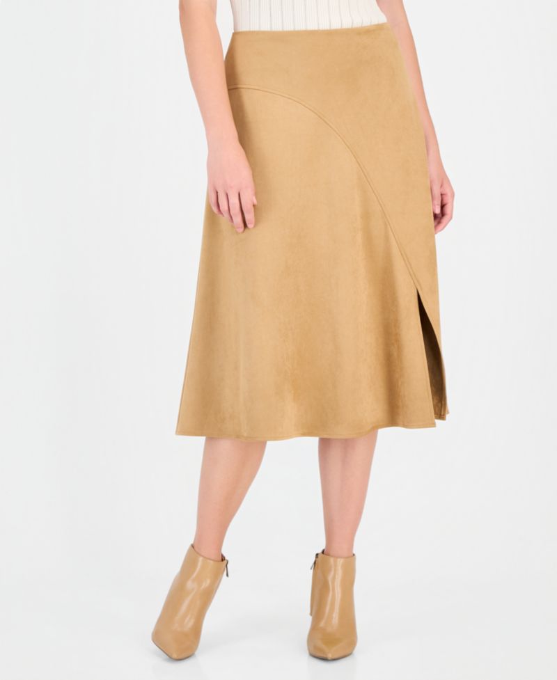 Women's Jennie A-Line High-Waisted Front Slit Suede Midi Skirt
