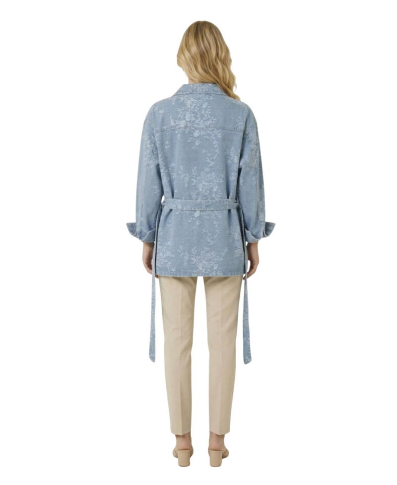 Women's Floral Jacquard Belted Waist Jacket