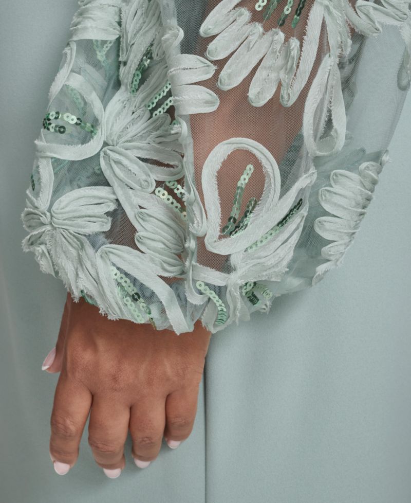 Plus Size Floral-Sleeve Long Gown