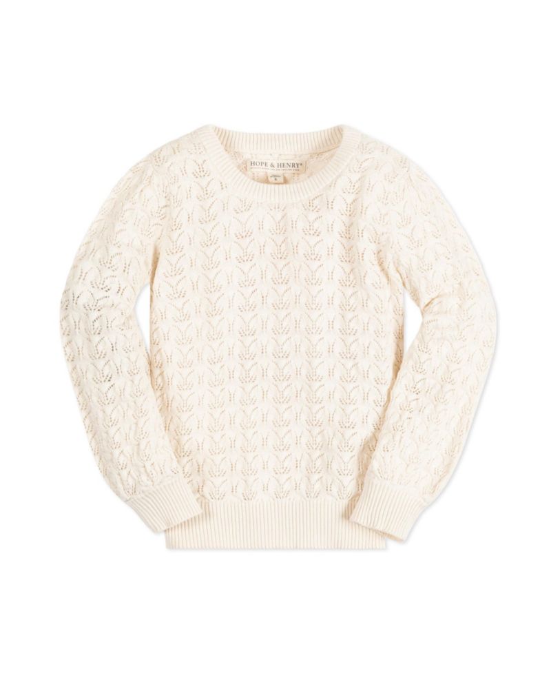 Baby Girls Hope and Henry Long Balloon Sleeve Pointelle Pullover Sweater