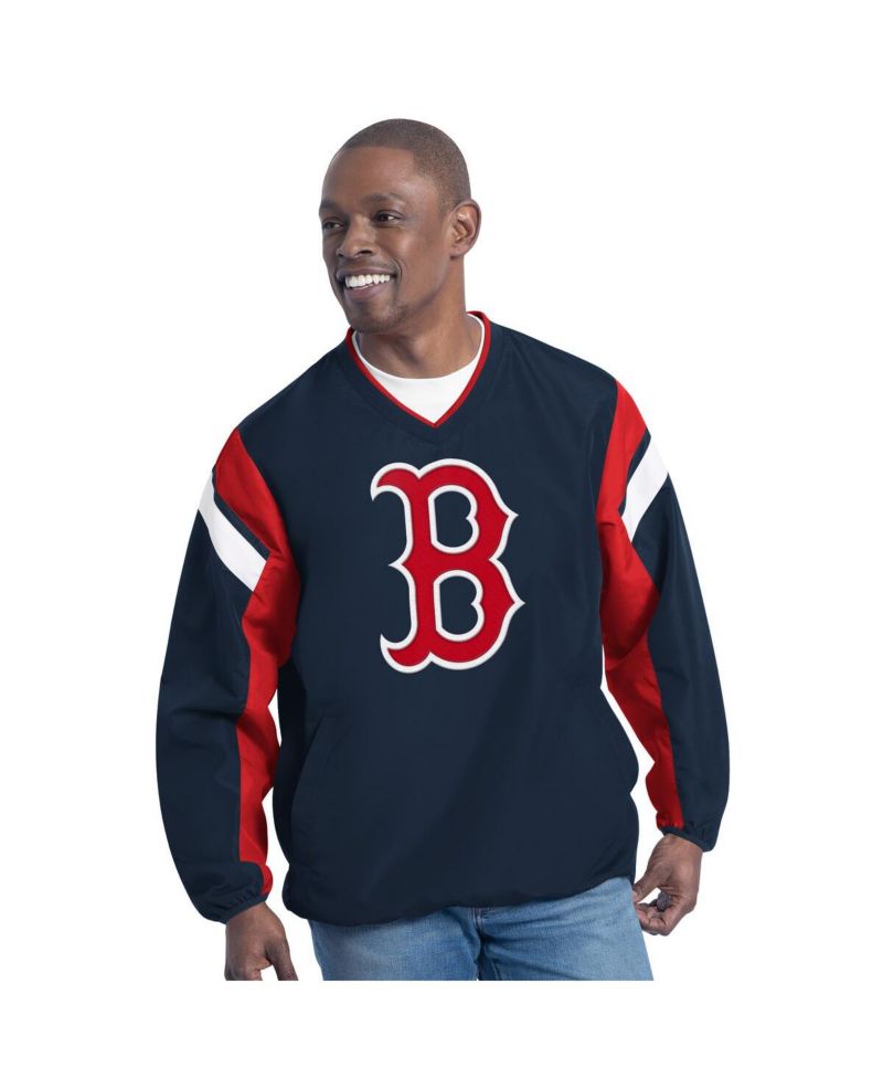 Men's Navy Boston Red Sox Double Coverage V-Neck Pullover Sweatshirt