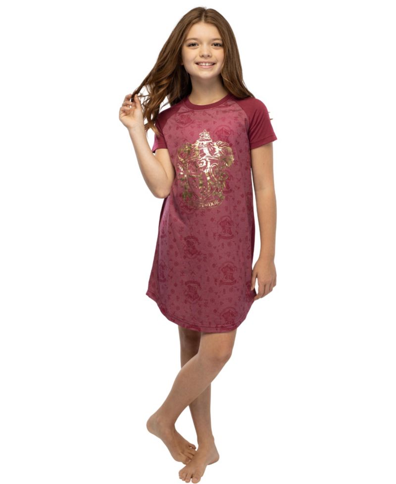 Girls' Foil Print Hogwarts House Crest Short-Sleeve Kids Raglan Nightgown Pajama