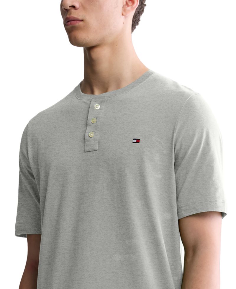 Мужская однотонная футболка Henley классического покроя с коротким рукавом