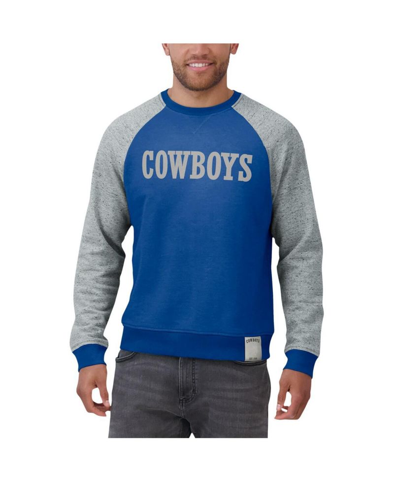 Darius Rucker Collection by Men's Blue/Gray Dallas Cowboys Throwback Color Block Raglan Pullover Sweatshirt